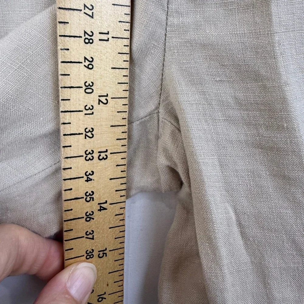 Quince‎ 100% EUROPEAN Linen Wide Leg CROP Pants DRIFTWOOD WOMEN L Elastic Waist